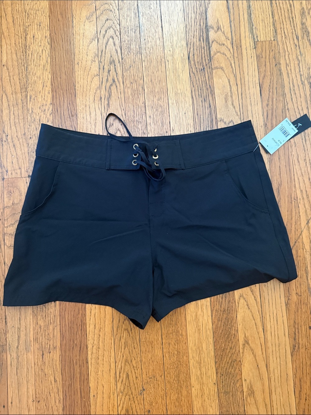 La Blanca Black Lace-Up Waist Athletic Swim Shorts